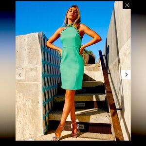 Multi Color Gem Embellished Mock Neck Scuba Sheath Dress size 12